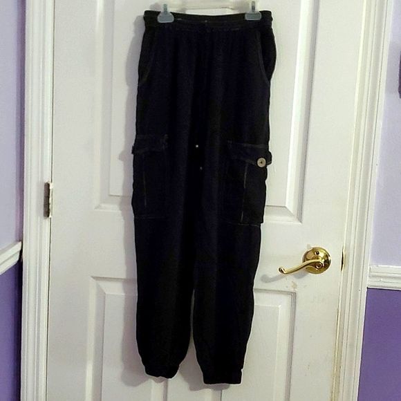 Angie Black Boho Utility Pull On Jogger Style Pants With Side Pockets - Picture 2 of 14